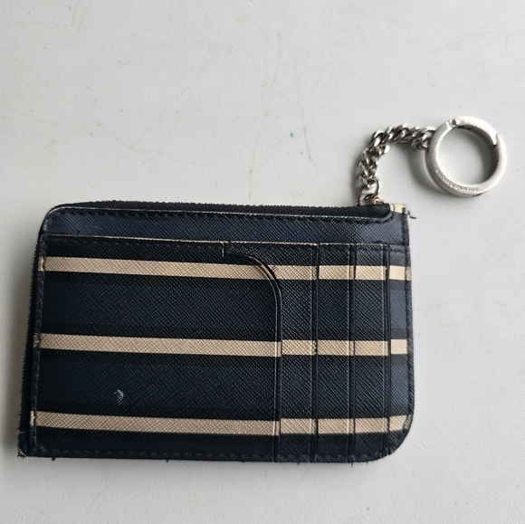 Kate Spade Womens Cameron Black Beige Saffiano Leather Keychain Card Wallet - Picture 3 of 8